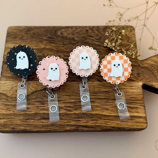 Happy Ghost or Pumpkin Halloween Badge Reel