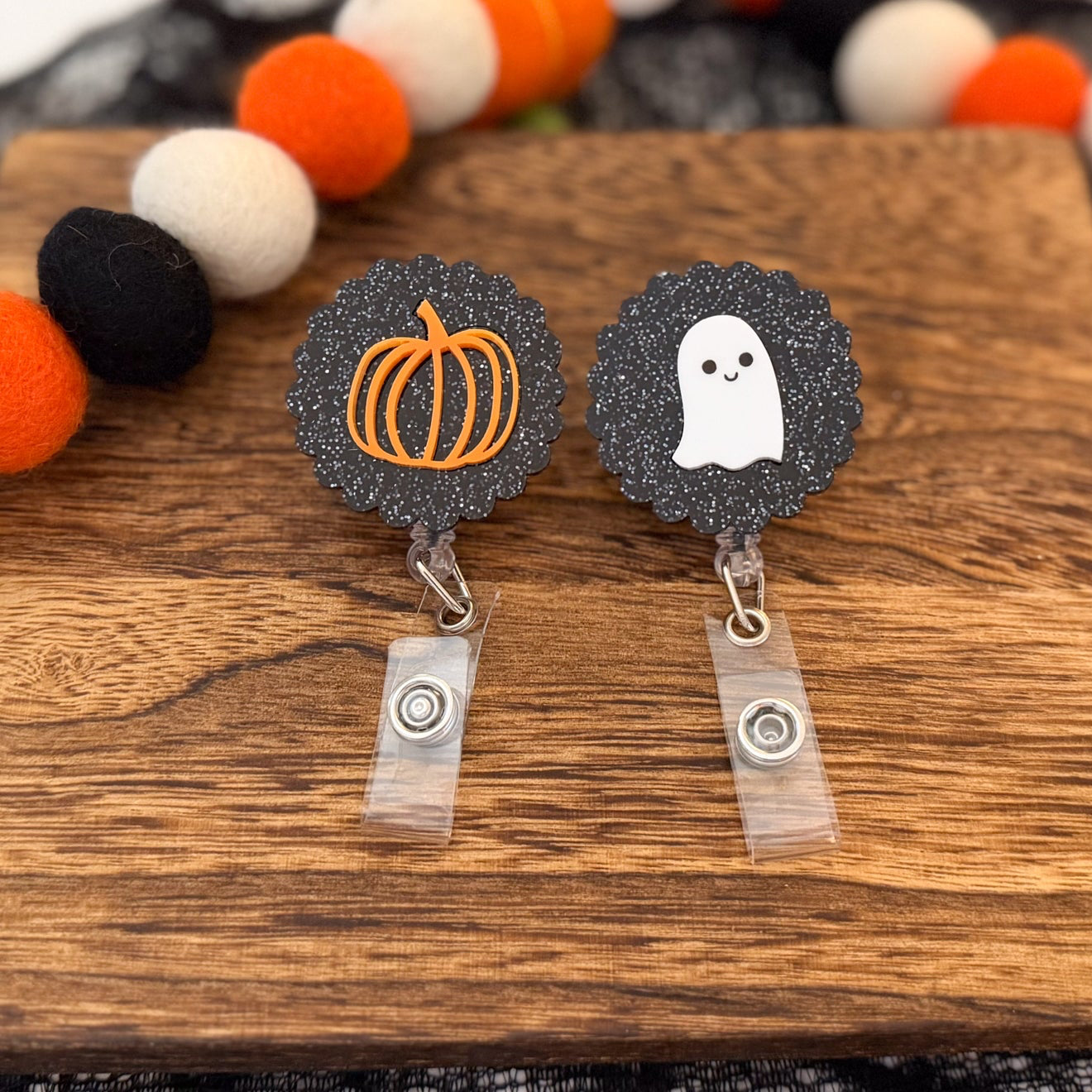 Glitter Ghost Or Pumpkin Badge Reel