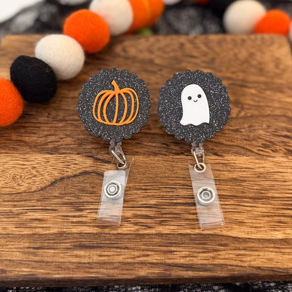 Glitter Ghost Or Pumpkin Badge Reel