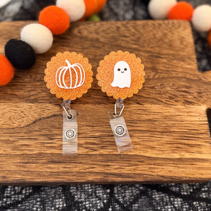 Glitter Ghost Or Pumpkin Badge Reel