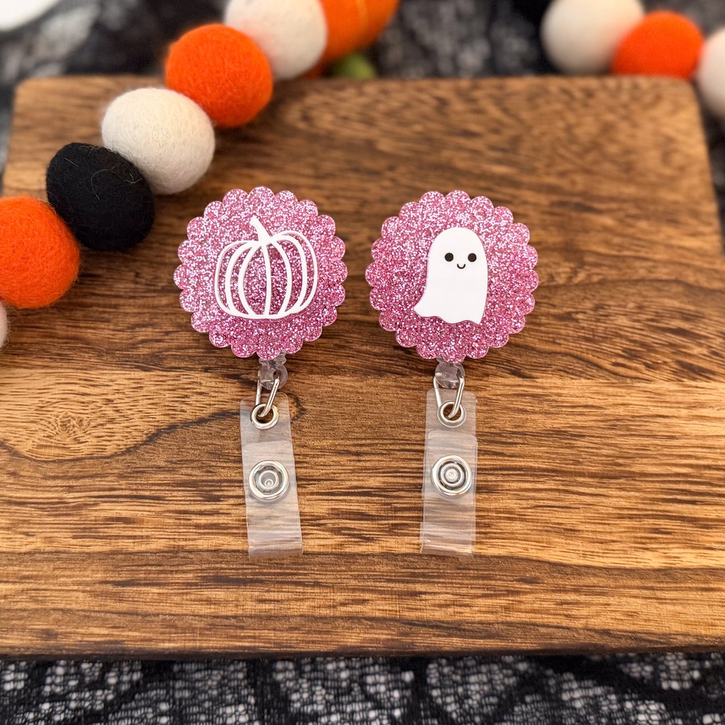 Glitter Ghost Or Pumpkin Badge Reel