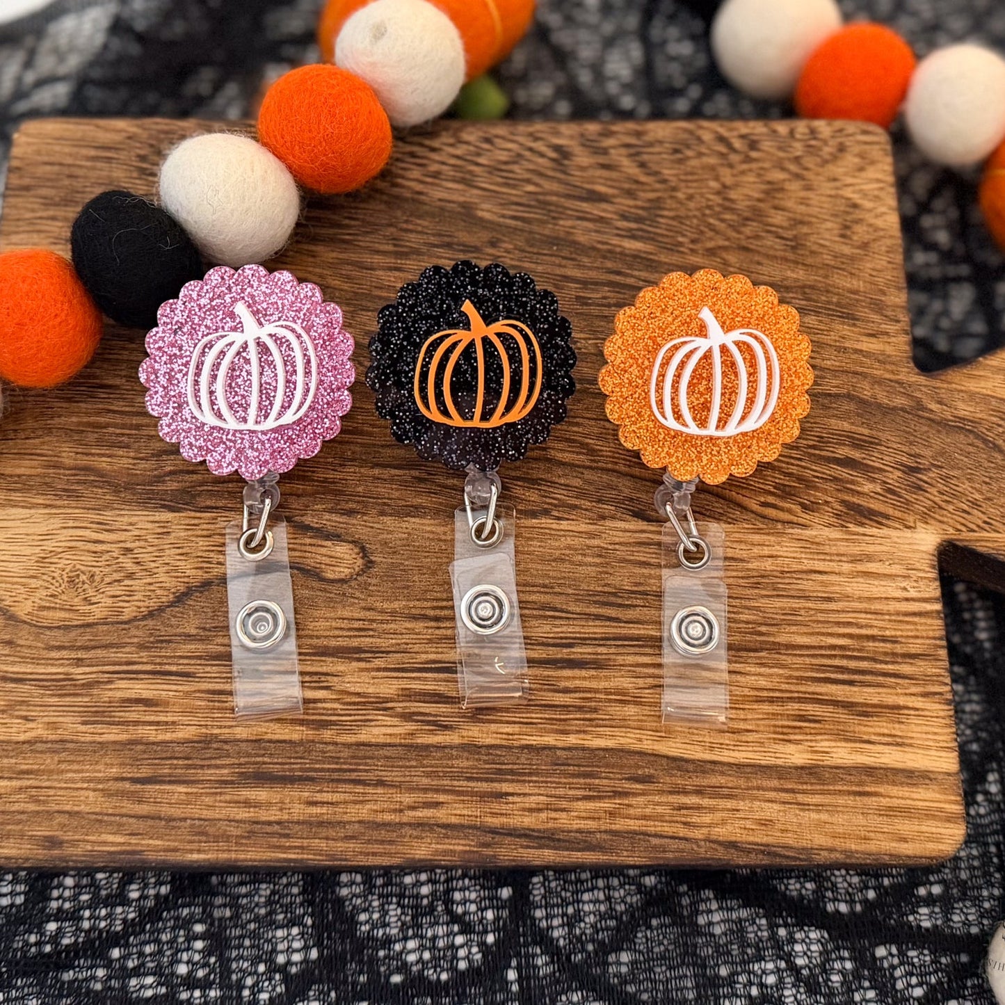 Glitter Ghost Or Pumpkin Badge Reel