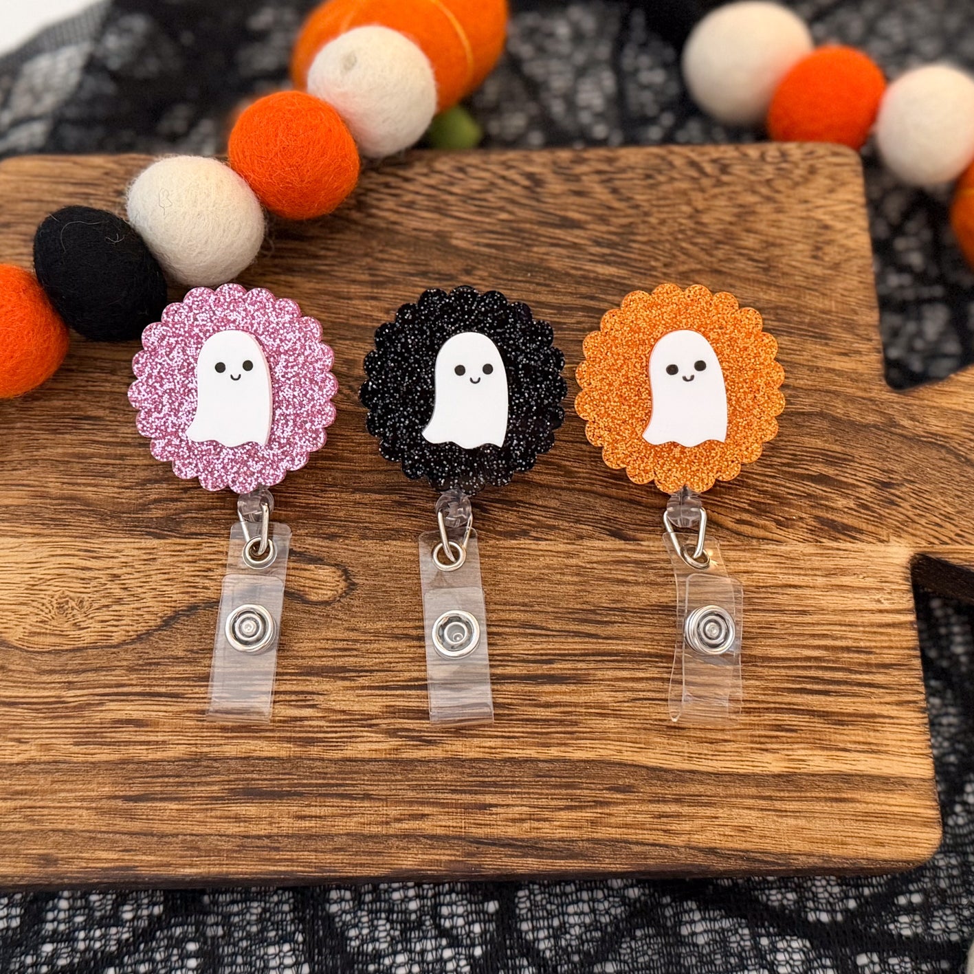 Glitter Ghost Or Pumpkin Badge Reel