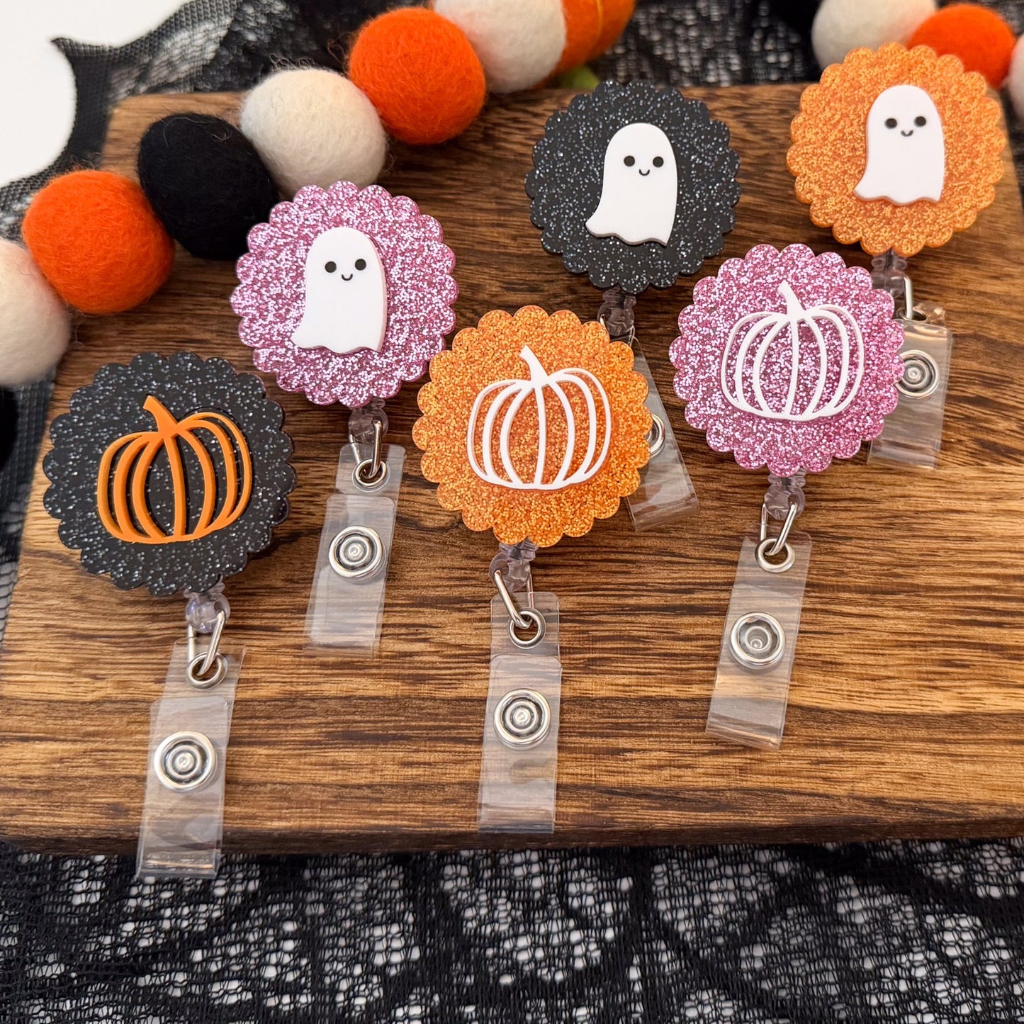 Glitter Ghost Or Pumpkin Badge Reel