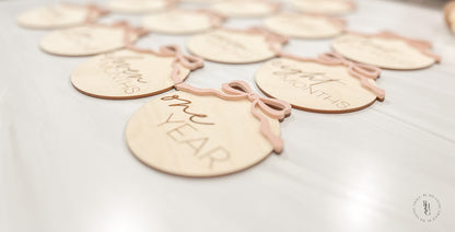 Bow Wooden Monthly Milestone Discs For Baby Photos