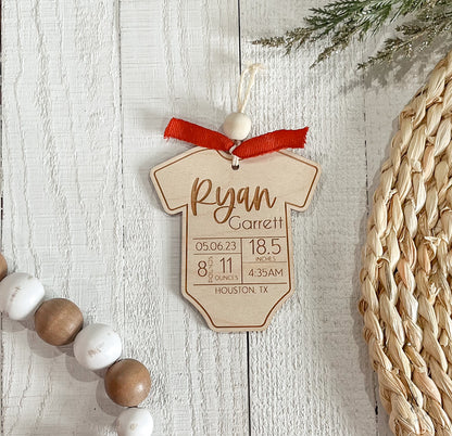 Wooden Birth Stat Onesie Ornament