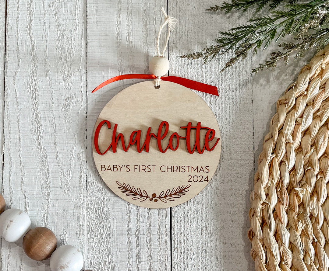 Wooden Baby's First Christmas 2024 Ornament