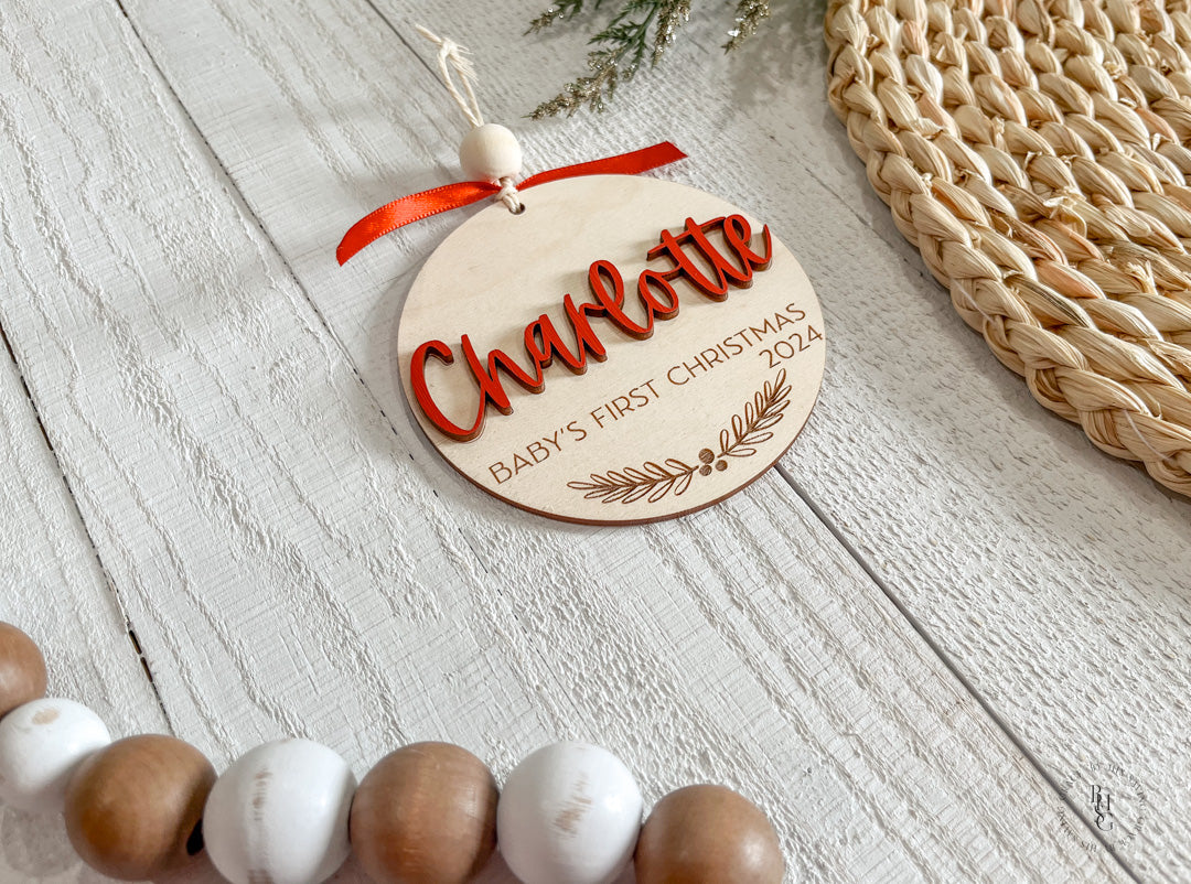 Wooden Baby's First Christmas 2024 Ornament