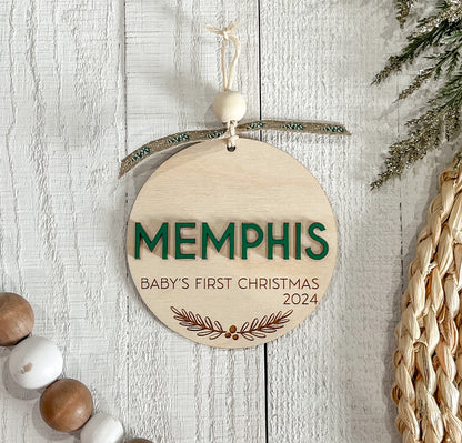 Wooden Baby's First Christmas 2024 Ornament