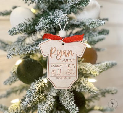 Wooden Birth Stat Onesie Ornament