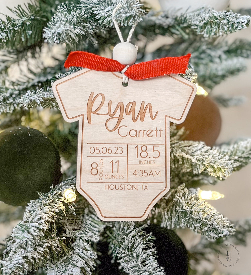 Wooden Birth Stat Onesie Ornament