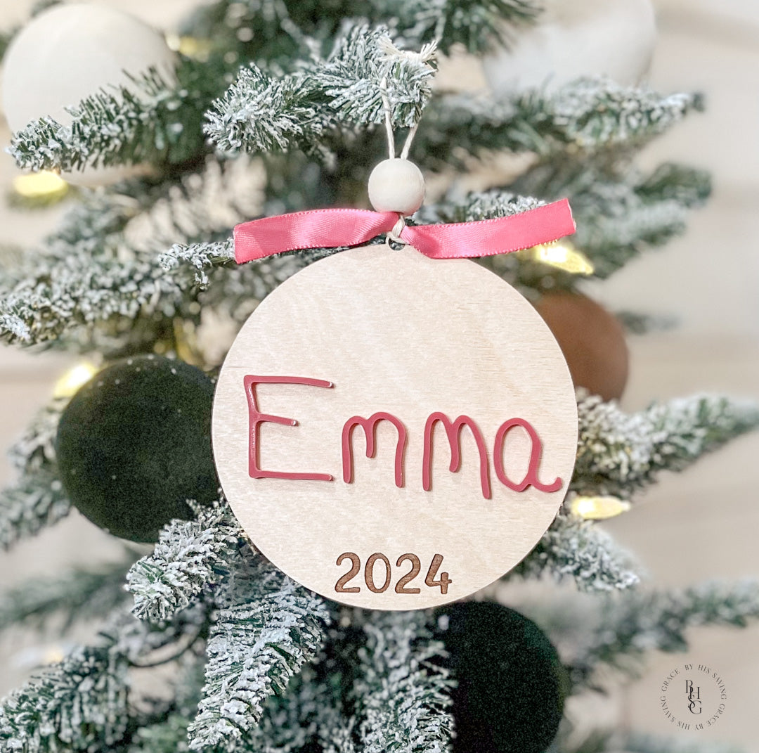 Wooden Handwritten Name 2024 Ornament