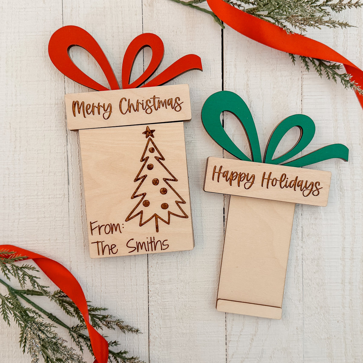Merry Christmas & Happy Holidays Christmas Tree Gift Card Holder