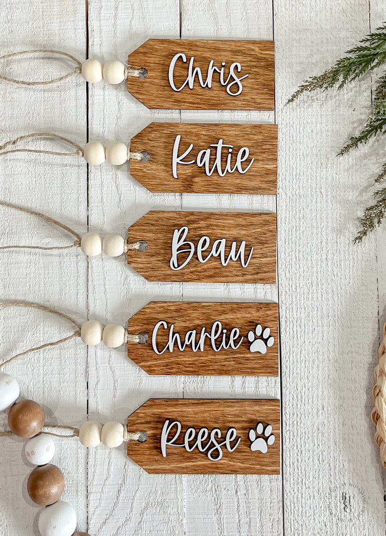 Personalized Wooden Stocking Tags or Gift Tags With 3D Name