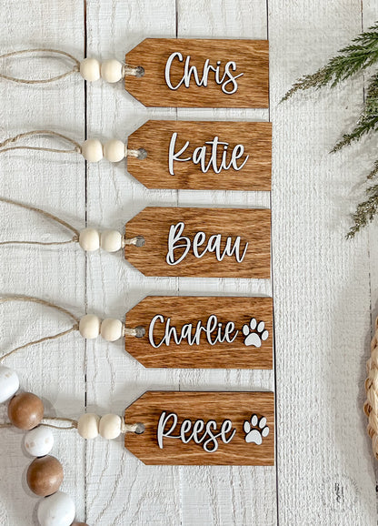 Personalized Wooden Stocking Tags or Gift Tags With 3D Name