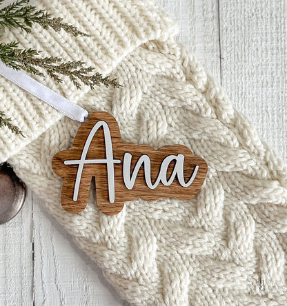 Personalized Wooden Stocking Tags or Gift Tags With 3D Name