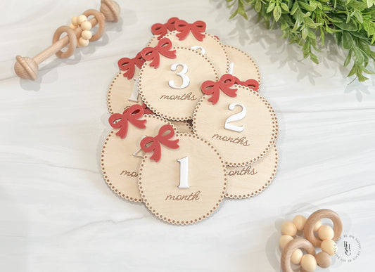 Bow Wooden Monthly Milestone Discs For Baby Photos