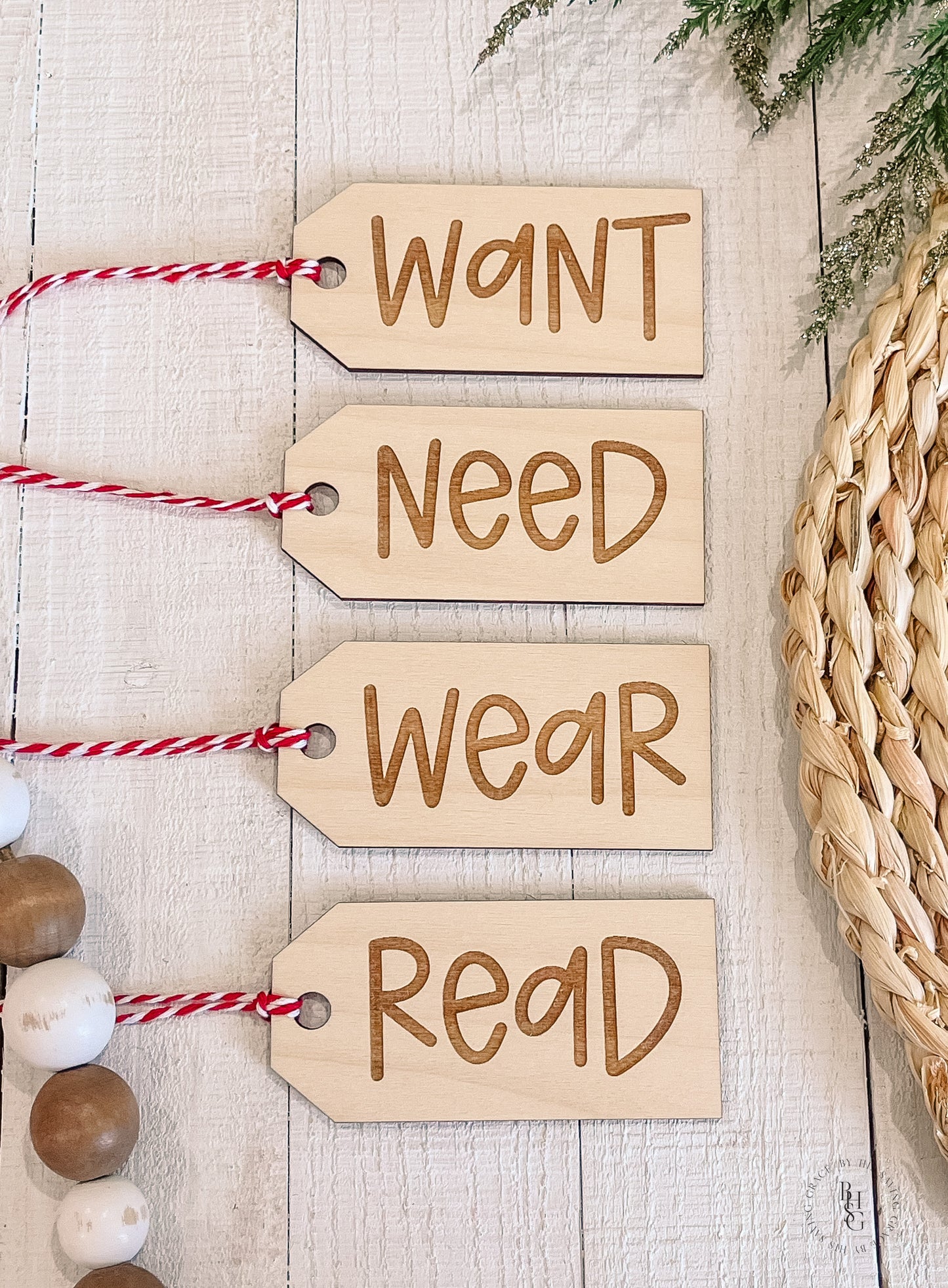 Set of Four Want, Need, Wear, and Read Christmas Gift Tags