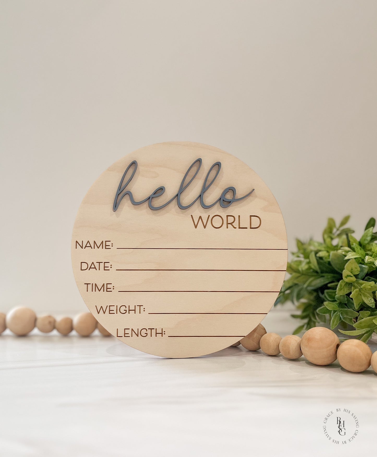 Wooden Hello World Baby Announcement Sign With Birth Stats