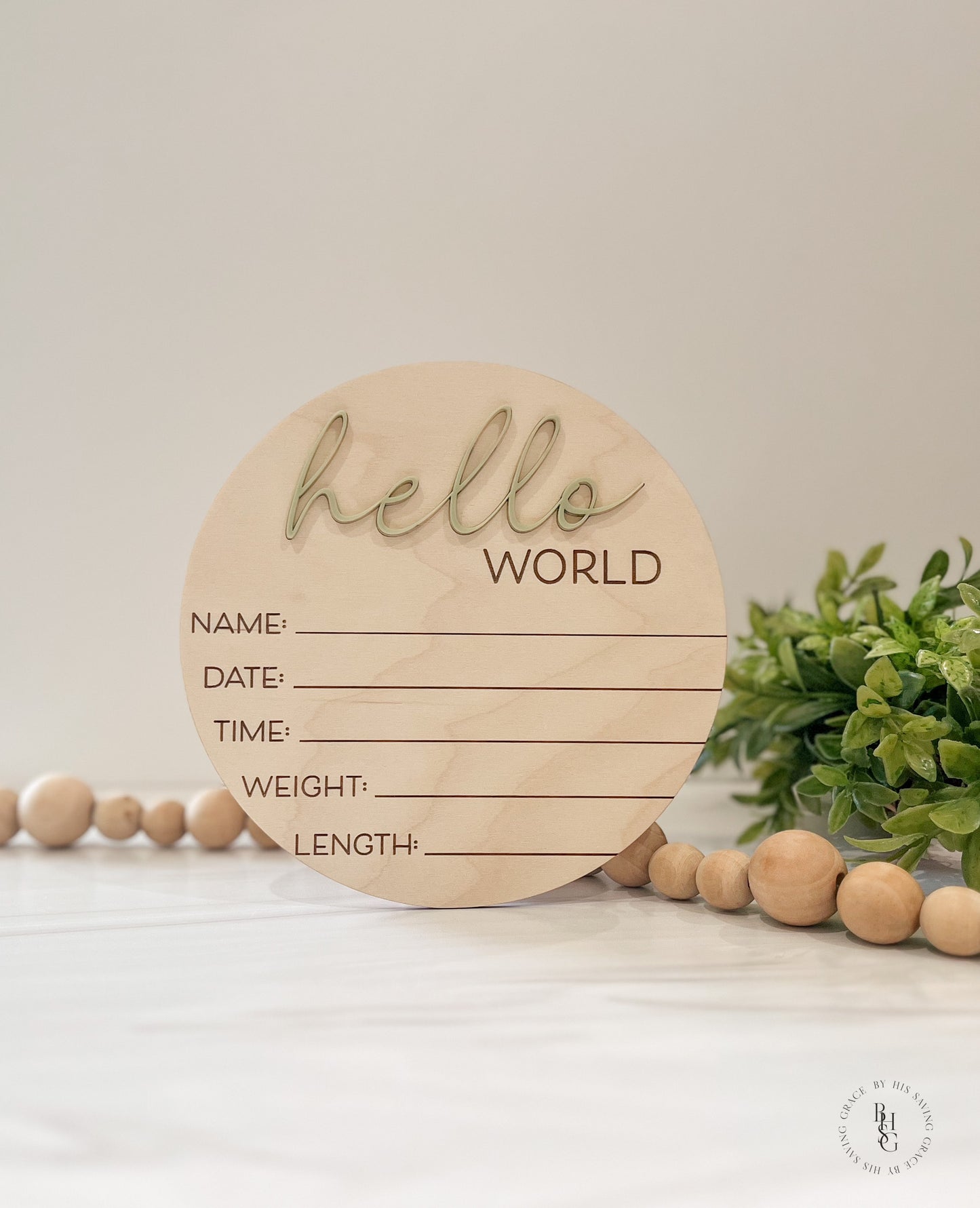 Wooden Hello World Baby Announcement Sign With Birth Stats