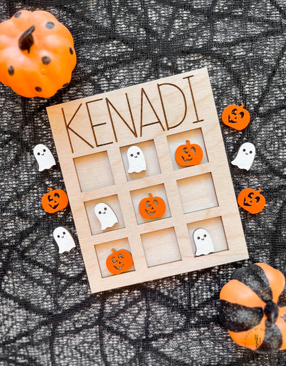 Wooden Halloween Tic-Tac-Toe Board