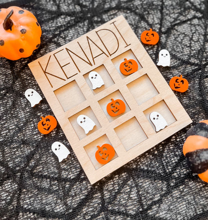 Wooden Halloween Tic-Tac-Toe Board