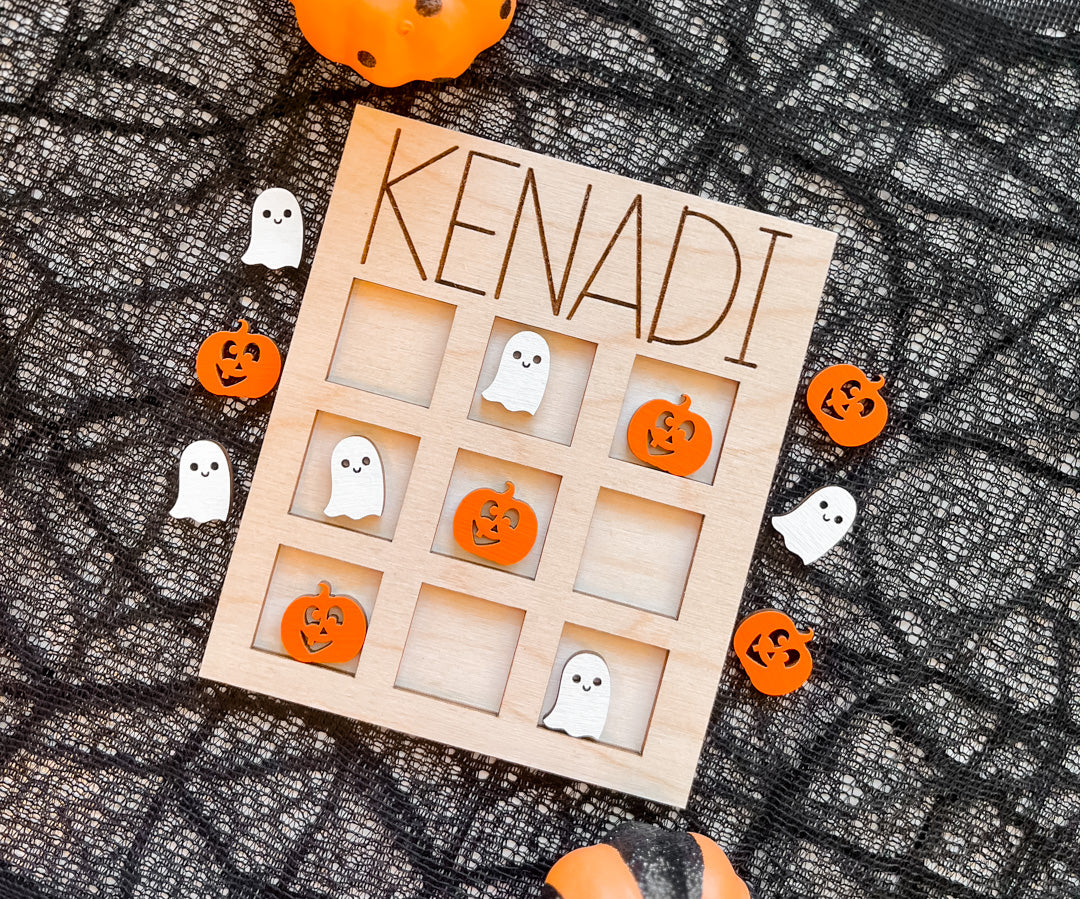 Wooden Halloween Tic-Tac-Toe Board