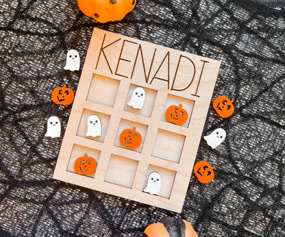 Wooden Halloween Tic-Tac-Toe Board