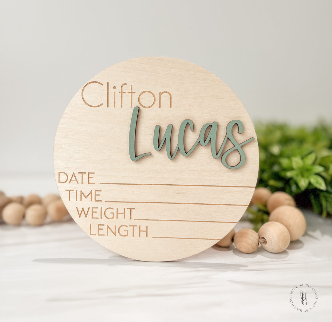 Wooden Baby Announcement Sign With Birth Stats