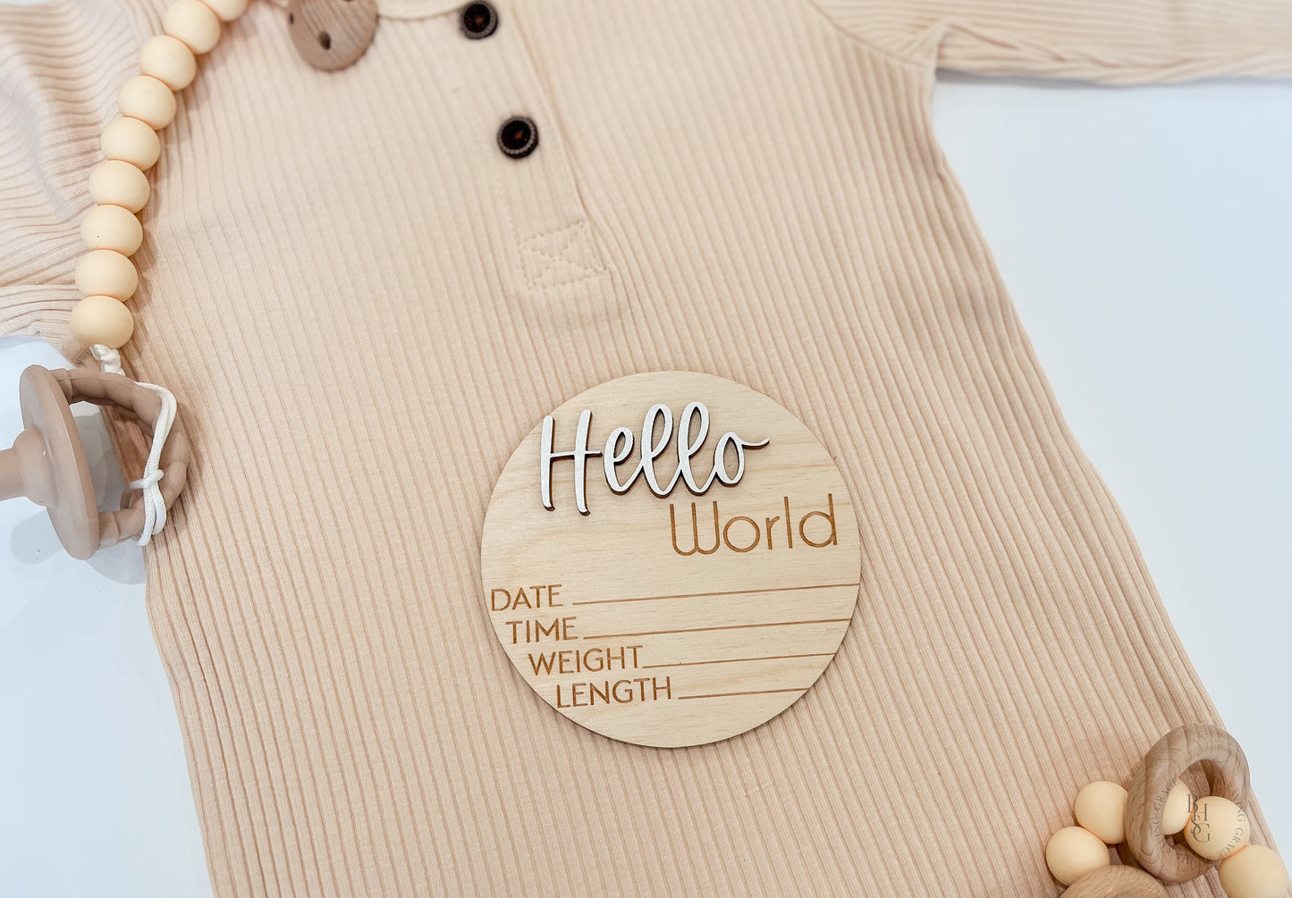 Wooden Hello World Baby Announcement Sign With Birth Stats