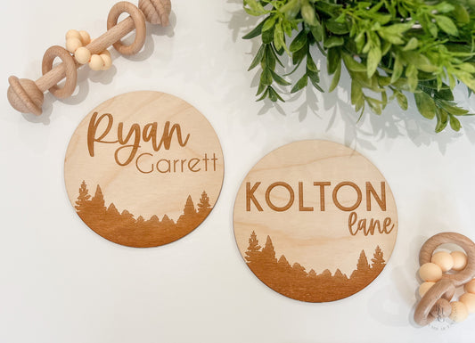 Wooden Forest Baby Name Announcement Sign