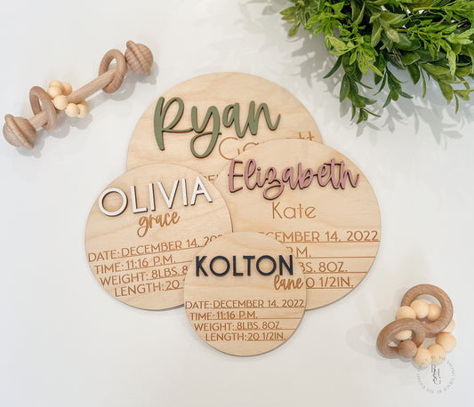 Wooden Baby Announcement Sign With Engraved Birth Stats