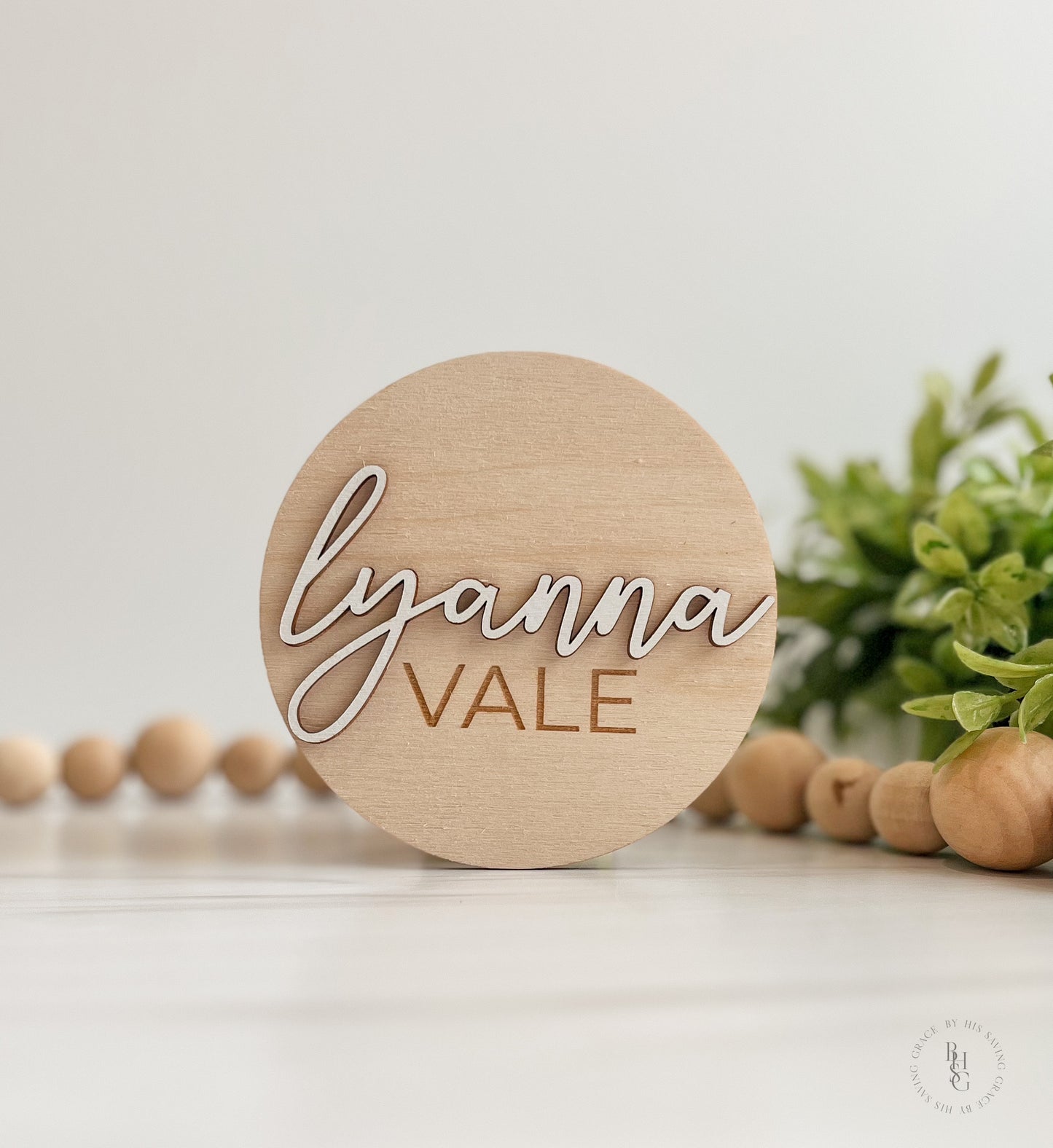 3D Wooden Monthly Milestone Discs For Baby Photos + Matching Nameplate