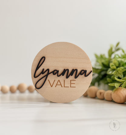 3D Wooden Monthly Milestone Discs For Baby Photos + Matching Nameplate