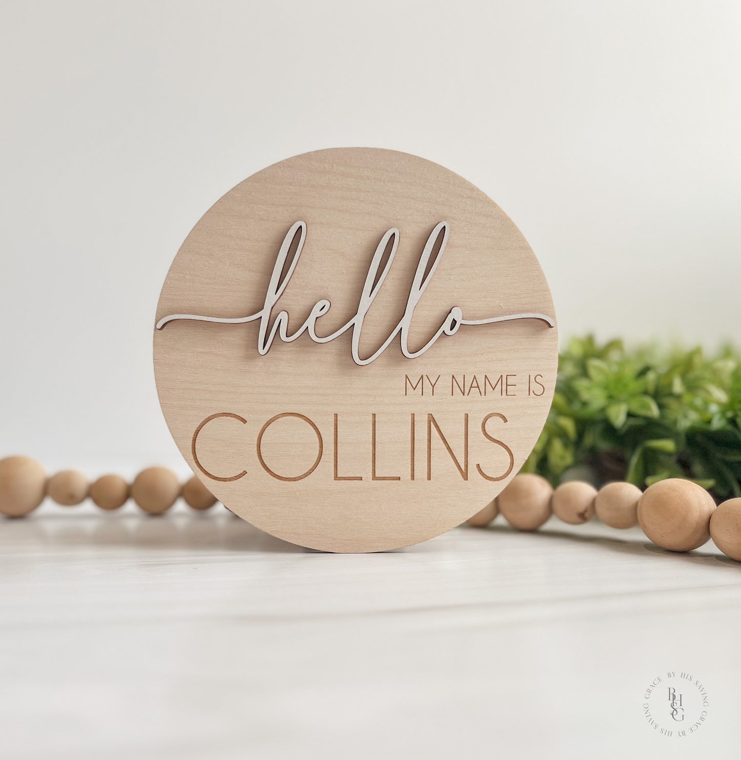 Wooden Hello My Name Is Baby Name Announcement Sign