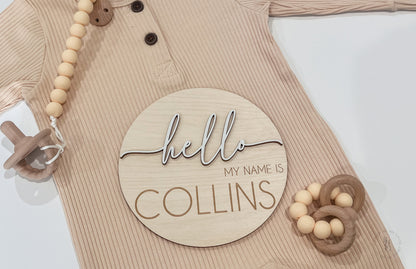 Wooden Hello My Name Is Baby Name Announcement Sign