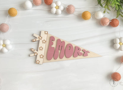 Wooden Retro Pennant Name Flag