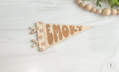 Wooden Retro Floral Pennant Name Flag