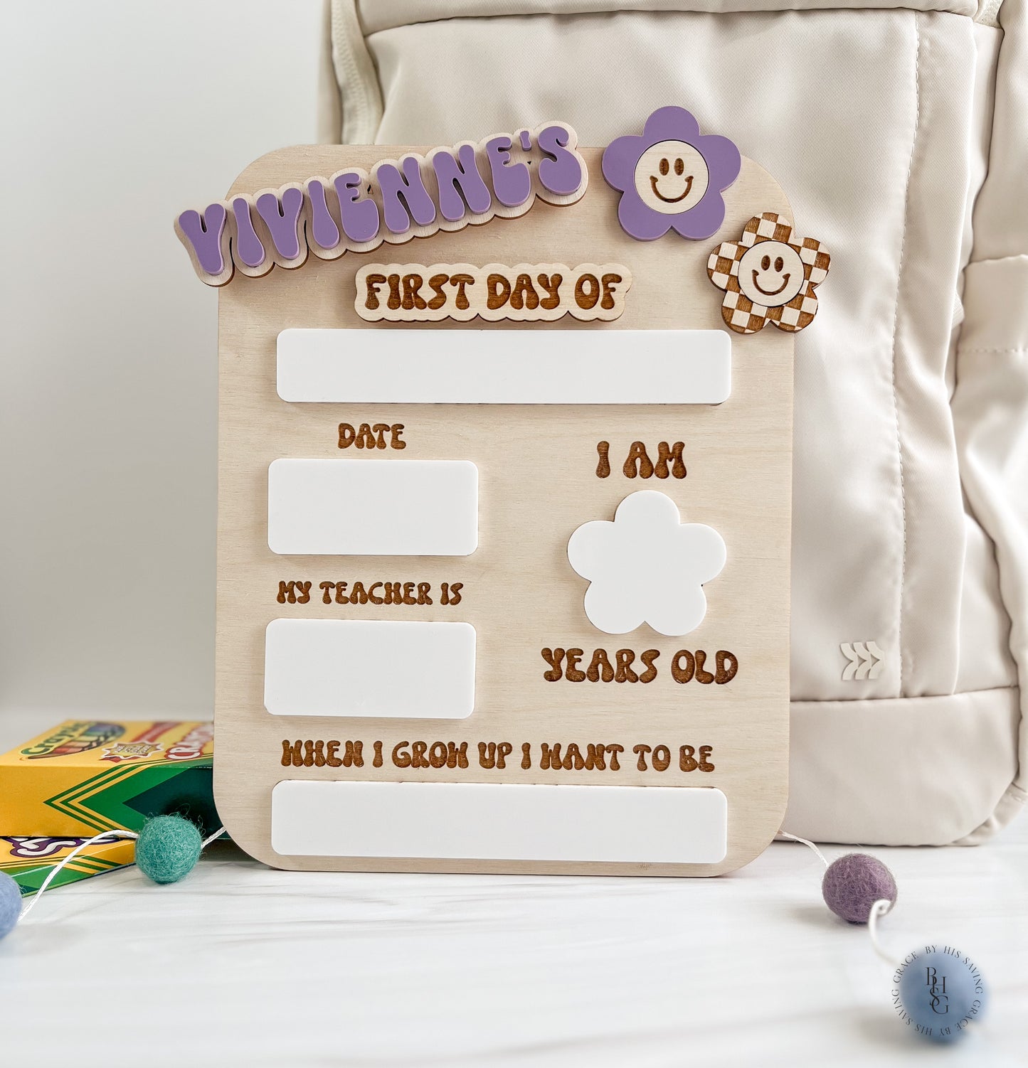 Groovy Personalized Interchangeable First and Last Day School Sign