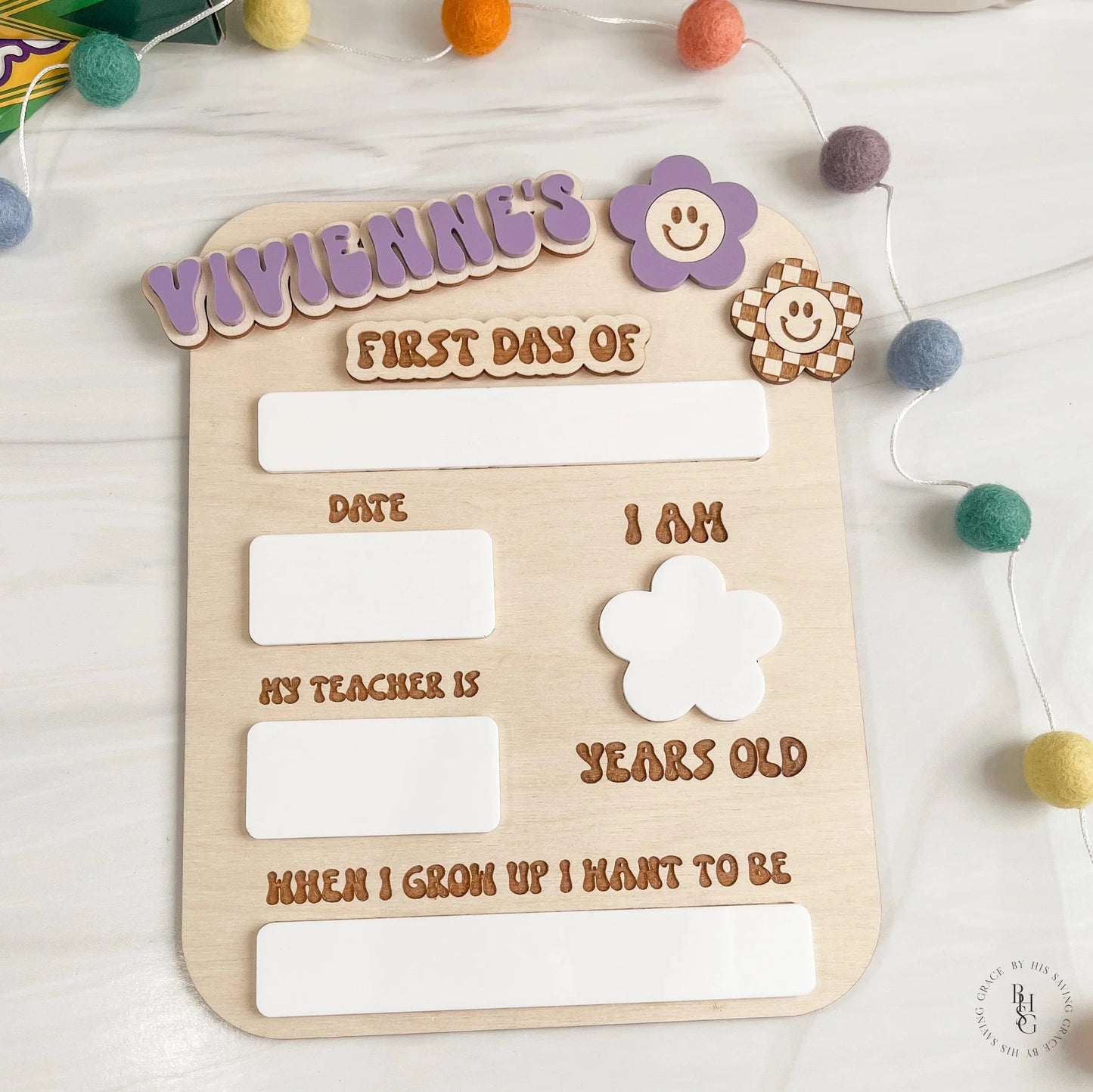 Groovy Personalized Interchangeable First and Last Day School Sign
