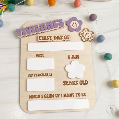 Groovy Personalized Interchangeable First and Last Day School Sign