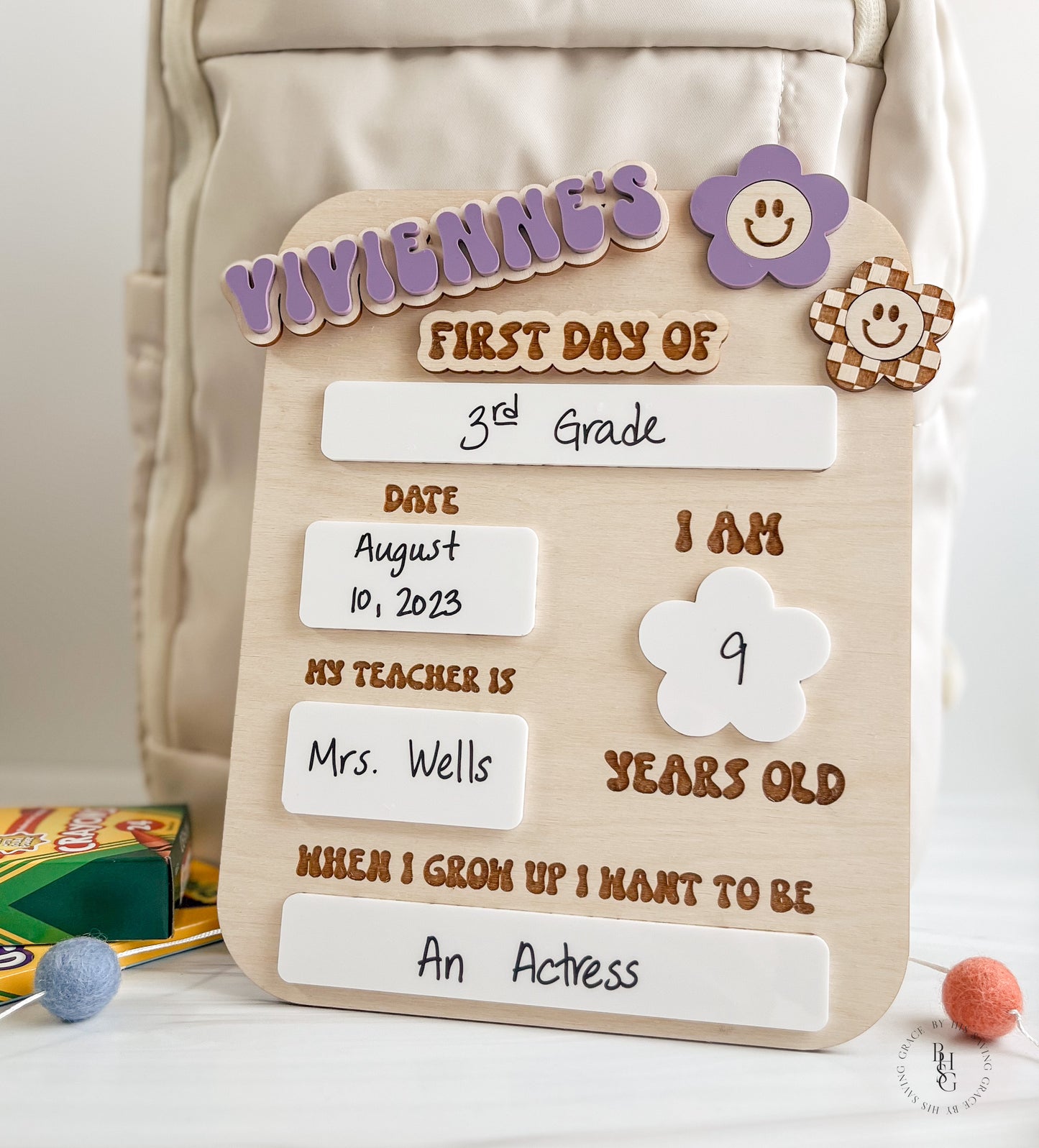 Groovy Personalized Interchangeable First and Last Day School Sign