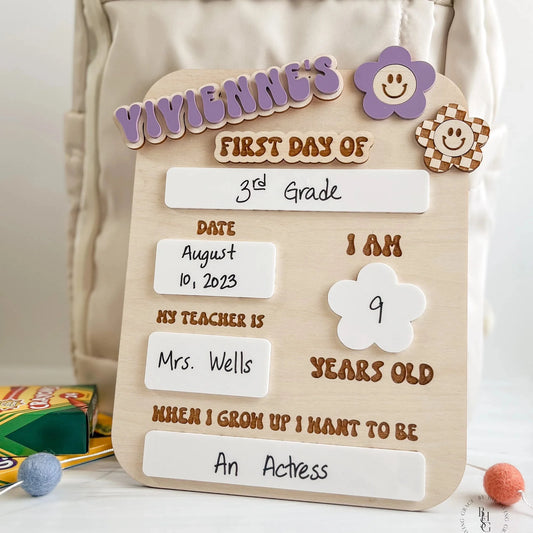 Groovy Personalized Interchangeable First and Last Day School Sign