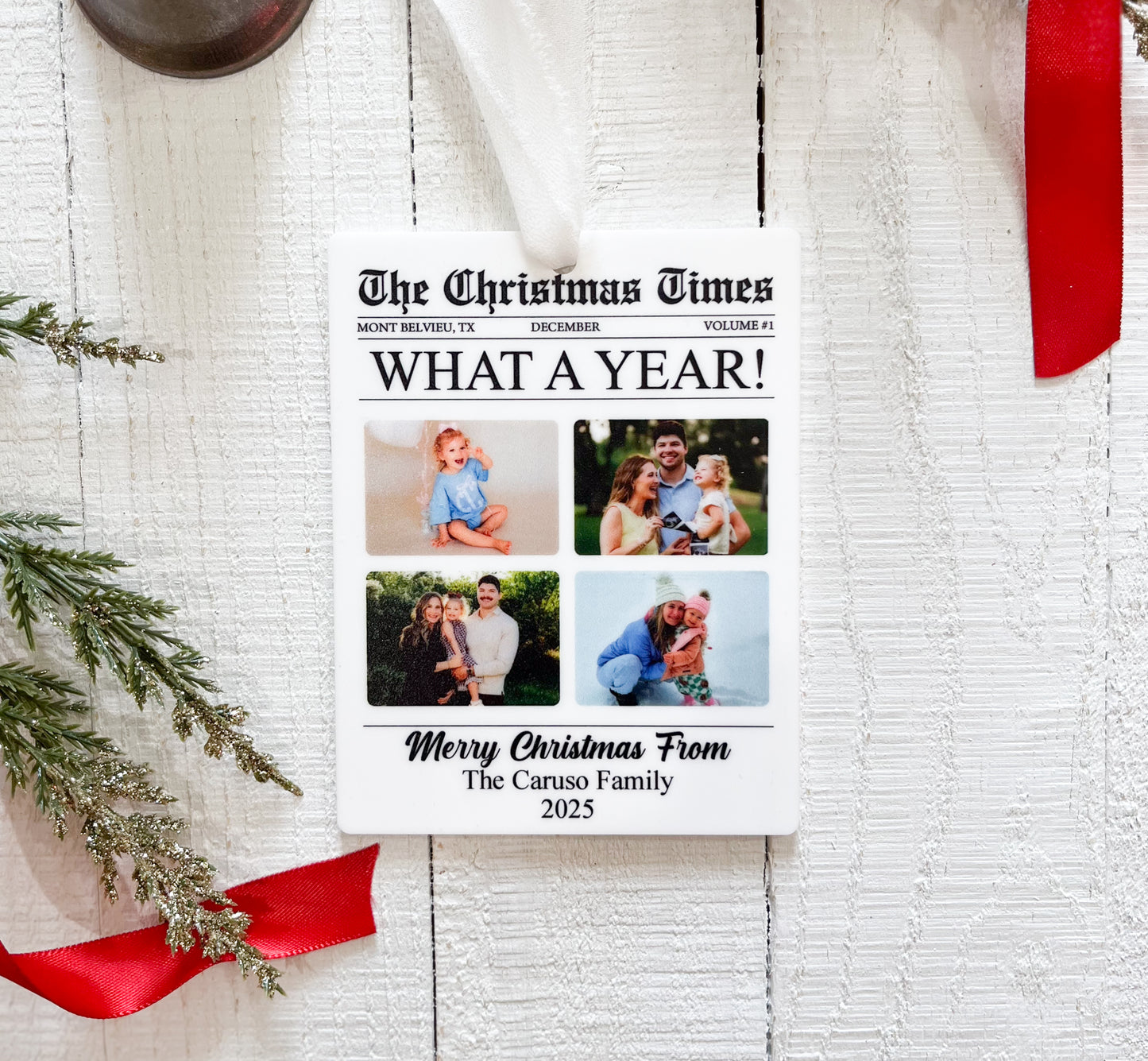 Personalized Newspaper Christmas Ornament