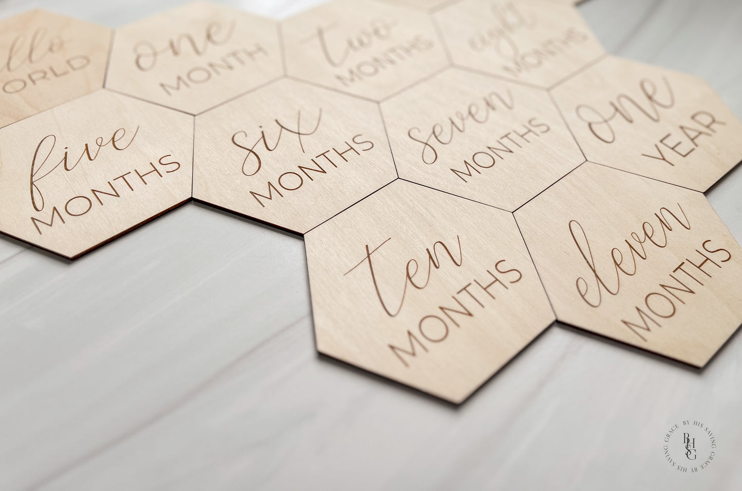 Minimalist Wooden Hexagon Monthly Milestone Discs For Baby Photos