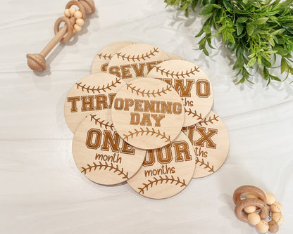 Wooden Baseball Monthly Milestone Discs For Baby Photos