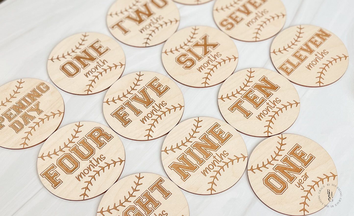 Wooden Baseball Monthly Milestone Discs For Baby Photos