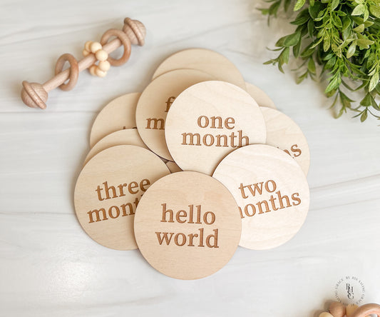 Modern Wooden Monthly Milestone Discs For Baby Photos