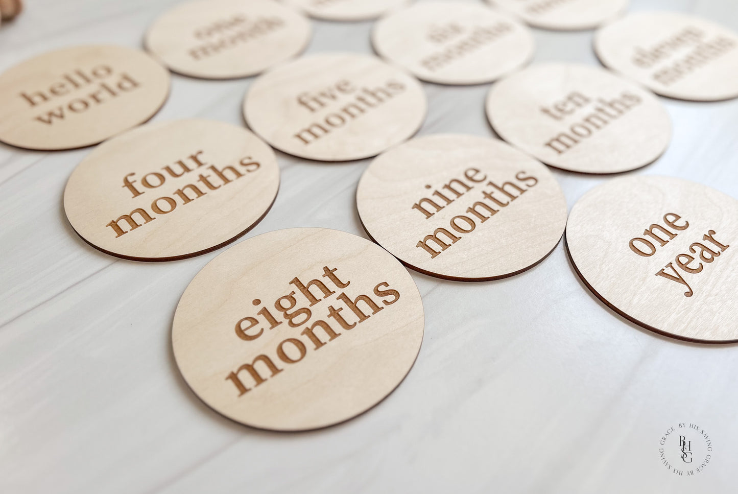 Modern Wooden Monthly Milestone Discs For Baby Photos