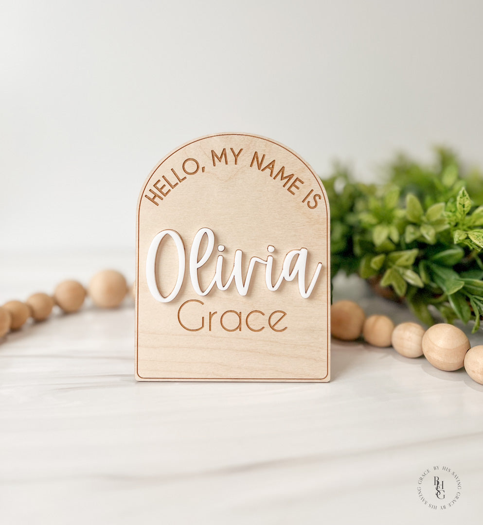 Wooden Hello My Name Is Baby Name Announcement Sign With Acrylic Name